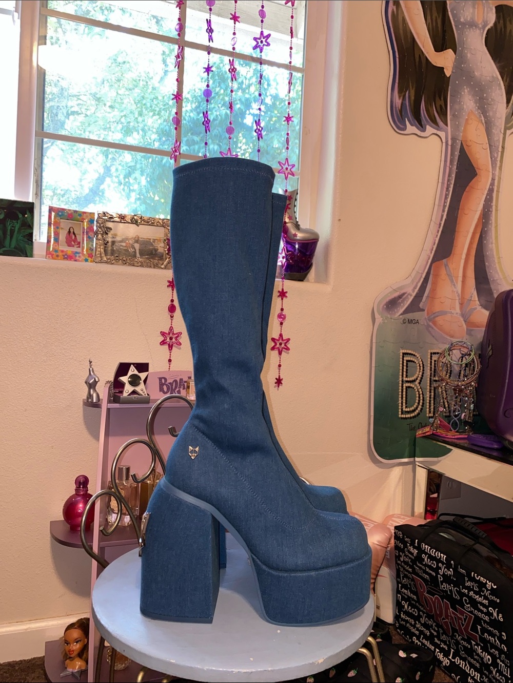 Naked Wolfe Denim Platform Knee-High Boots